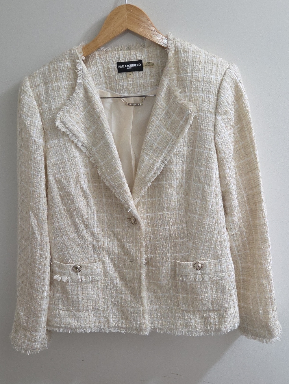 Karl Lagerfeld Ivory Tweed Blazer Jacket